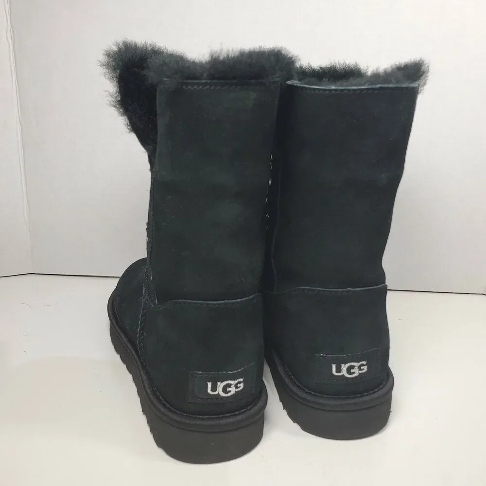 UGG Women boots Classic Bling ankle pull on black suede shearling sz 6 37  new
